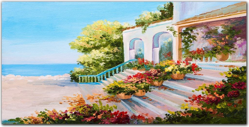 Coloray - Bild aus Glas - Glasbilder - 100 x 50 cm - Wohnzimmer Glasblock mit Bild Wanddekoration Gehärtetes Glas Dekoration Küche - Blumen Marin...