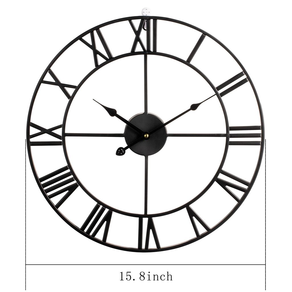 Große Wanduhr im Vintage-Stil, schwarz rund, Metall geräuschlos Nicht tickend, batteriebetrieben, 40cm,16 Zoll römische Ziffern, Uhren für Wohn...