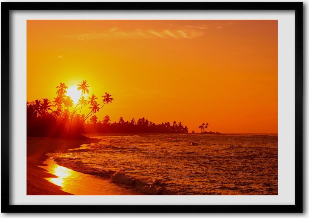 Bild - Bilderrahmen - 100 cm x 70 cm - MDF - Rahmen - Foto - Wandkunst Sonnenuntergang am Strand