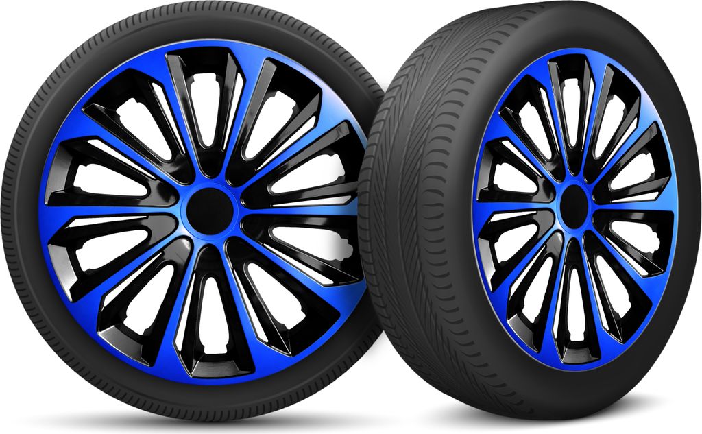 Auto Radkappen Radzierblenden 4er Set passend für alle Stahlfelgen - einstellbarer Sicherungsring - 14 Zoll - Schwarz Blue