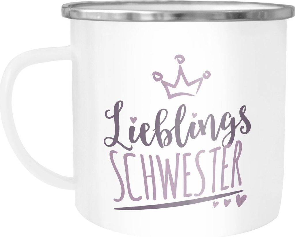 Emaille-Tasse Becher Lieblings Freundin/Schwester/Mama/Mensch mit Krone Geschenkideen Lieblingsperson Moonworks Schwester weiß-metall unisize