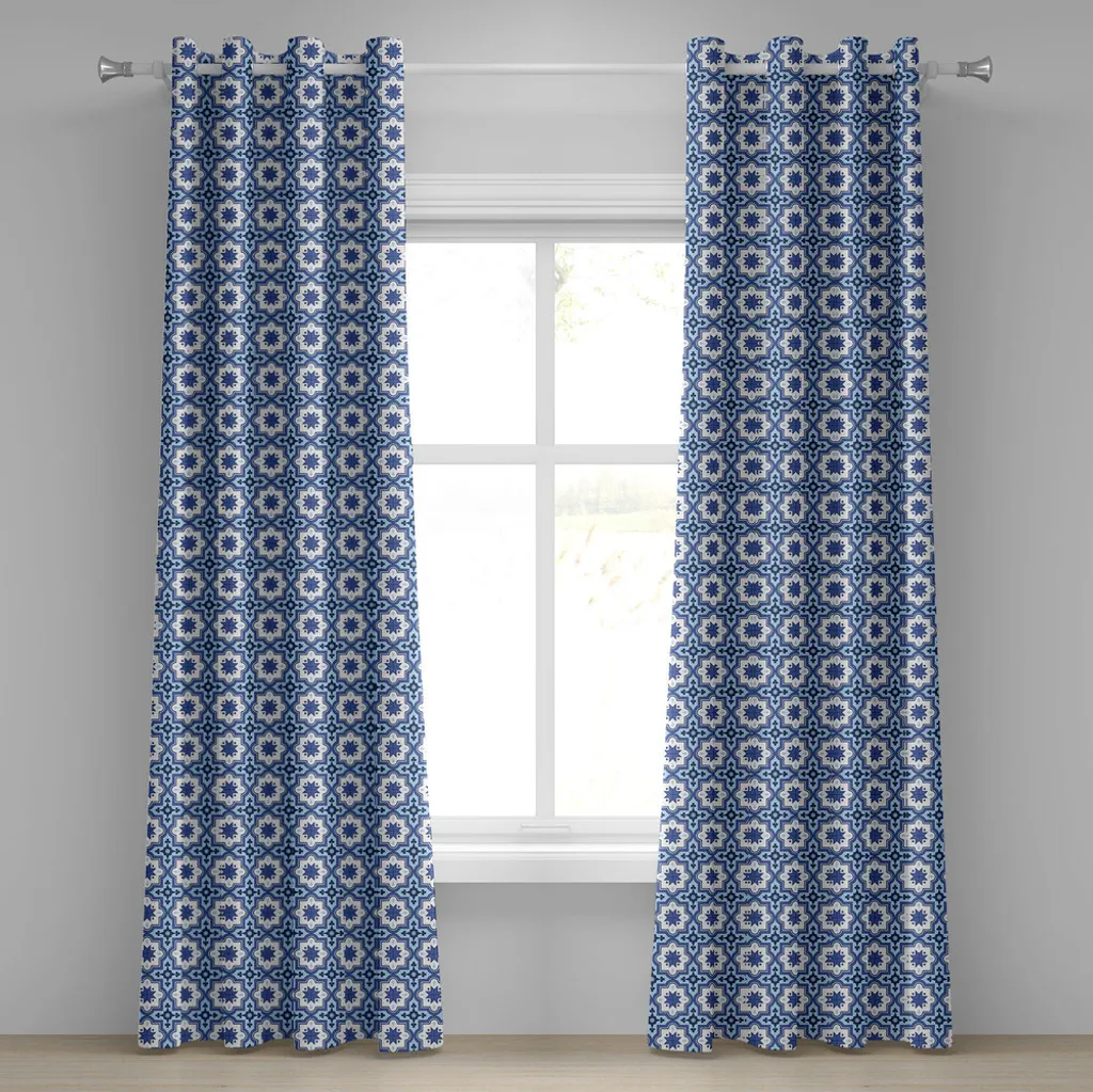 Rideaux motifs marocains bleu violet en tissu occultant 280x175 cm