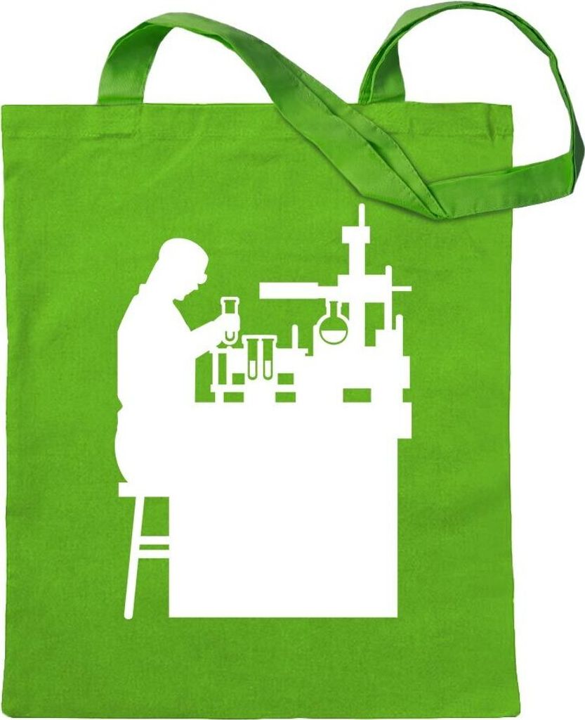 Kiwistar - Baumwolltasche - hellgrün - Laborant Labor Figur - Tragetasche Stoffbeutel Umhängetasche Langer Henkel