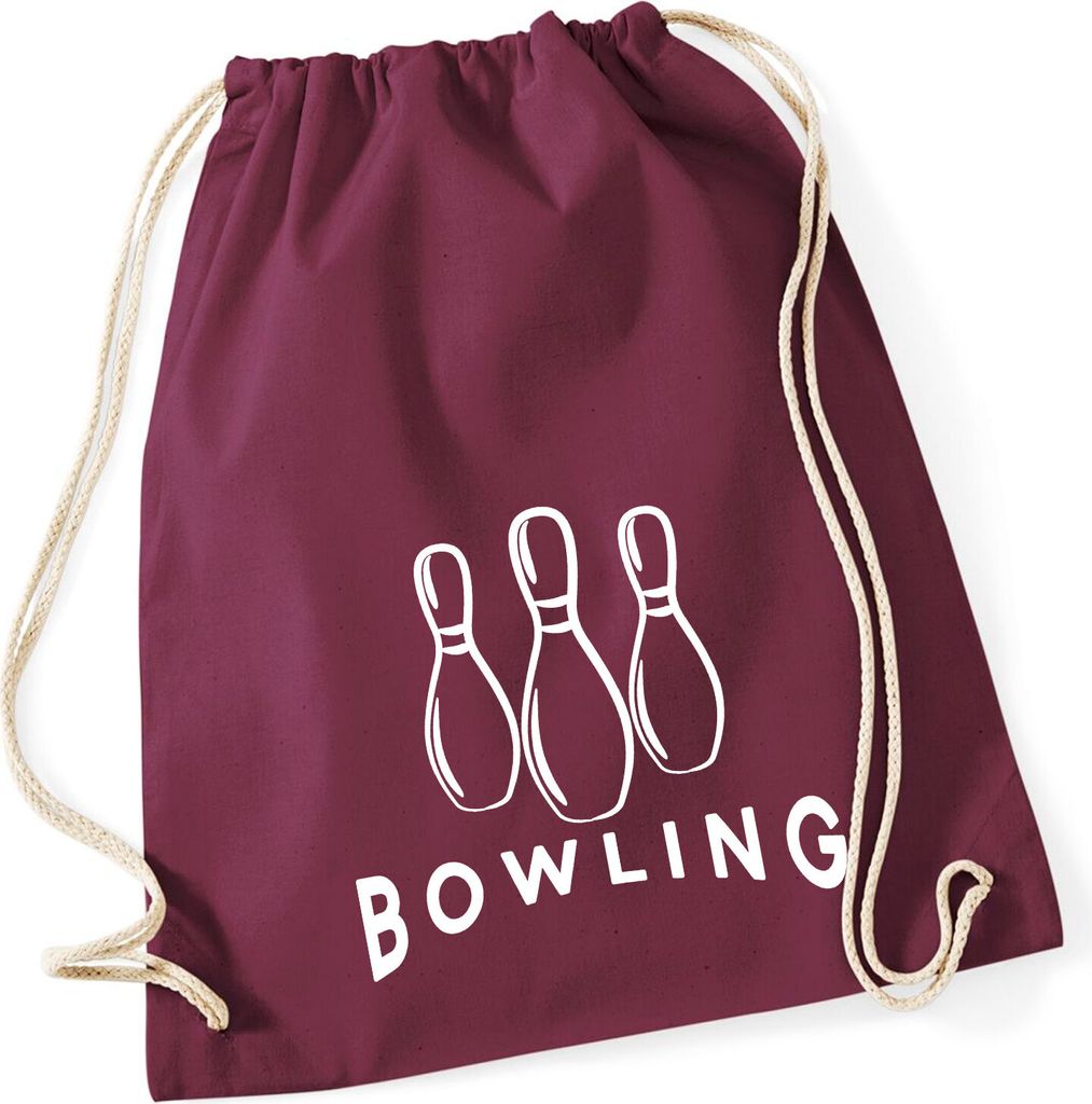 Huuraa Turnbeutel Bowling Pinns 12 Liter Burgundy Baumwolle Rucksack Geschenkidee