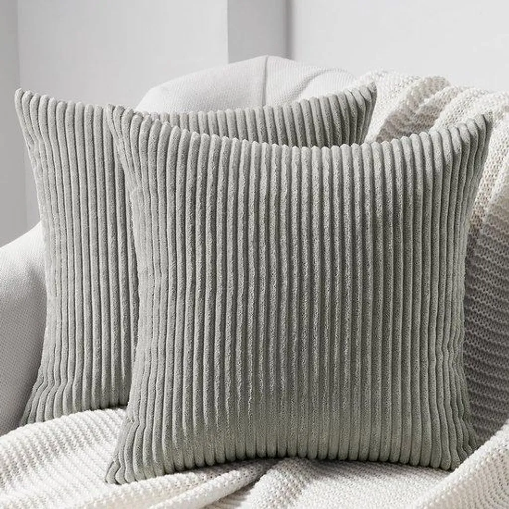 Lot de 2 housses de coussin en velours côtelé gris 40x40 cm avec rayures