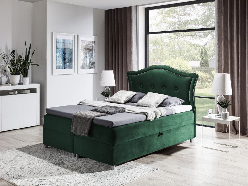 Elegantes rustikales Bett Bradley 120x200, grün + TOPPER