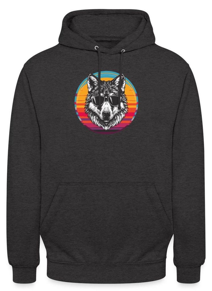 Spreadshirt Cooler Wolf Mit Sonnenbrille | Retro Wolf Uni Hoodie, M, Anthrazit