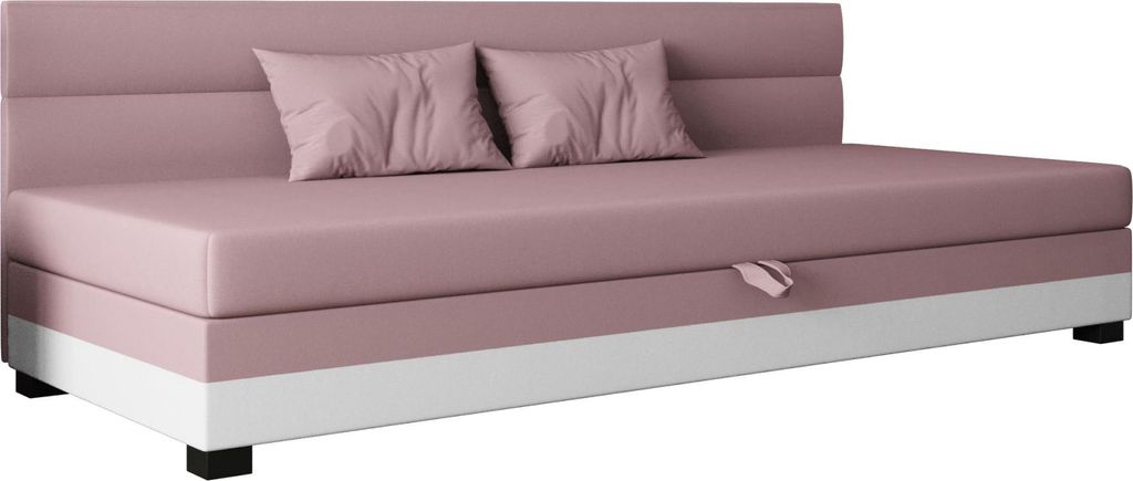 AURA SOFA Boxspringbett TORIN BIZ 90x195 Komplett-Set mit Bonell Matratze, Polsterbett mit Bettkästen - Rosa/Weiß, SAWANA 61/WEIß