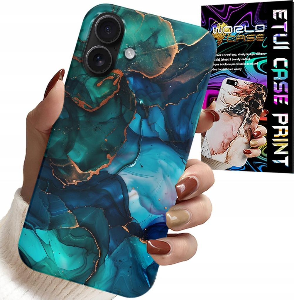 Hülle Für Iphone 16 Plus - Blau Grün Marmoriert Rückseite Design