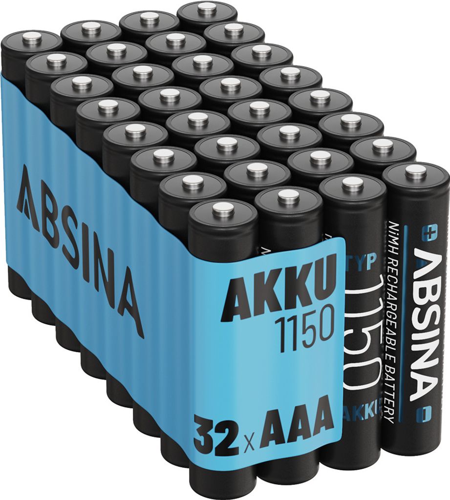 ABSINA 32x AAA Akku 1150 NiMH - Akkus AAA Micro mit 1,2V & min. 1050 mAh - Batterien AAA wiederaufladbar für DECT Telefon