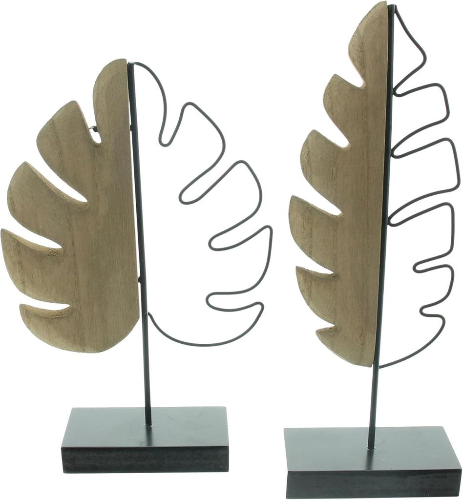 Dekoelement "Blätter", 2er Set, Holz, Metall, Mattschwarz, Höhe 31 cm, 35 cm