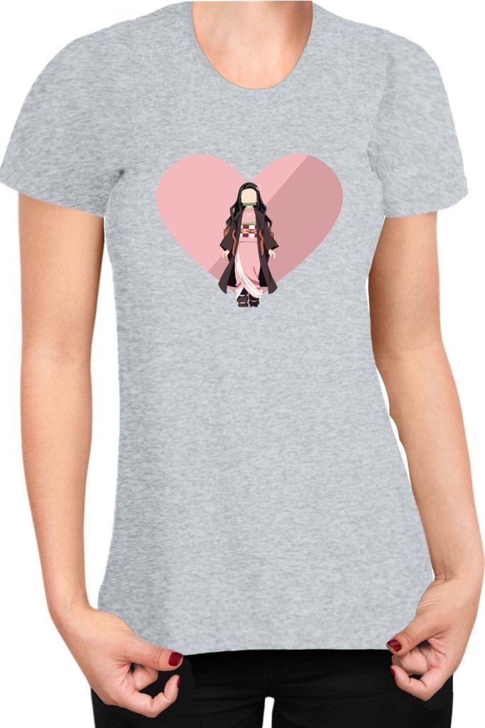 Damen T-Shirt Demon Anime Slayer Kimetsu No Yaiba Nezuko Love, Lady M / Grau