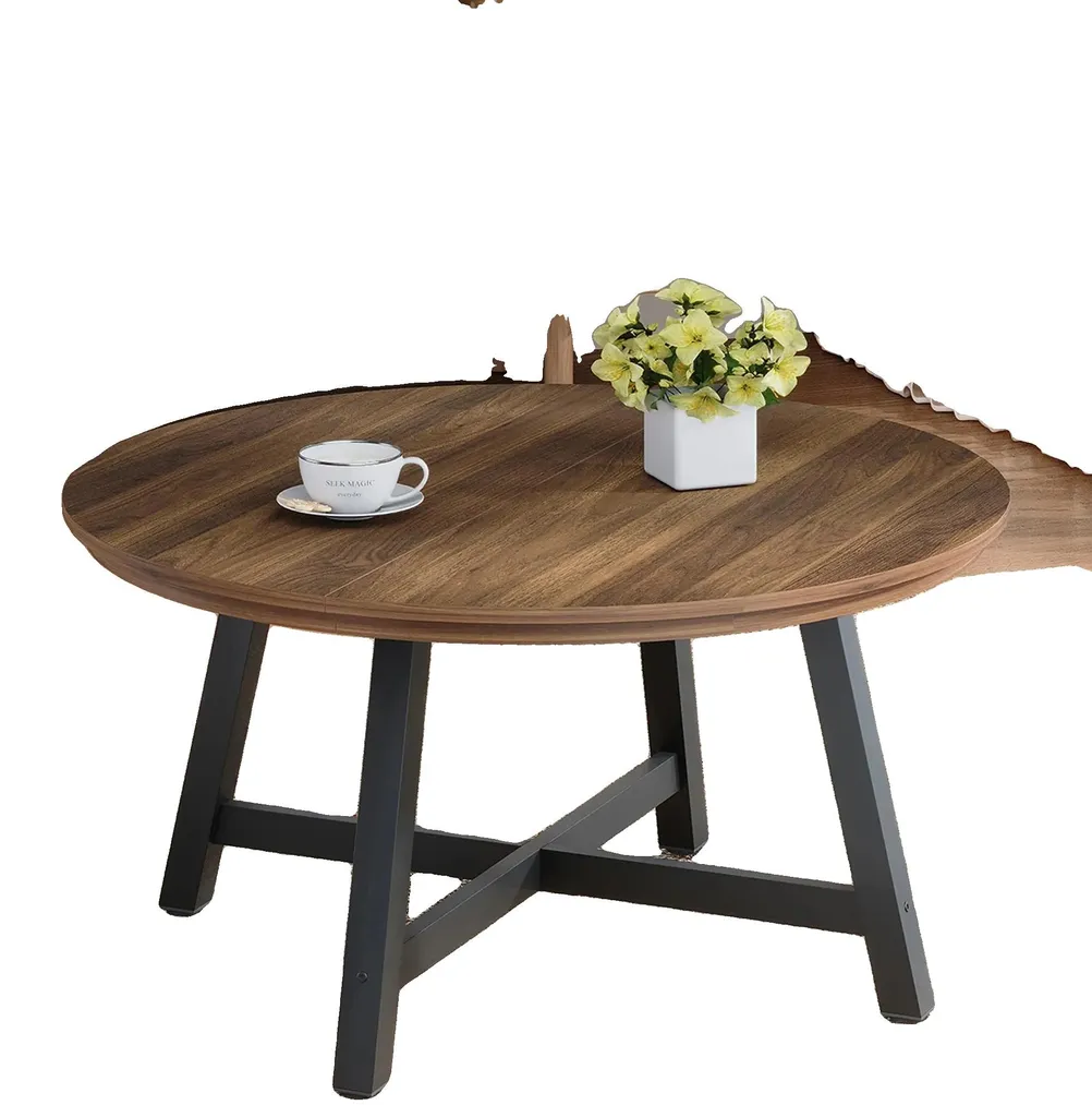 Table basse ronde stable pour sol irrégulier style industriel bois
