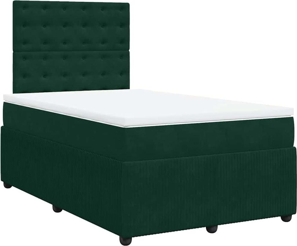 vidaXL Boxspringbett mit Matratze Dunkelgrün 120x190 cm Samt