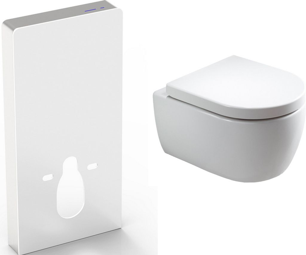 WC-Komplettpaket 41: WC NT2039 Weiß - Mit Soft-Close Sitz & Sanitärmodul 805S Weiß - Sensor