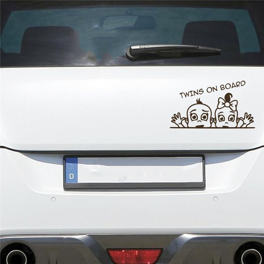 Auto Aufkleber Zwillinge an Bord Mädchen Junge 20x11 cm Braun Sticker Heckscheibenaufkleber