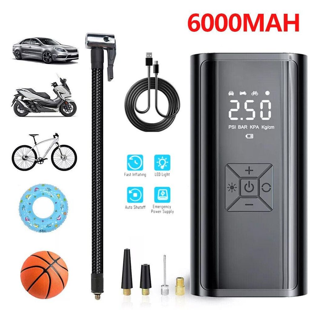 FORSMANO 150 PSI Akku-Luftpumpe, Tragbare luftpumpe elektrisch, Mehrzweck-Kompressor, 6000mAh Powerbank, Schnellbefüllung, Für Auto-, Motorradreifen