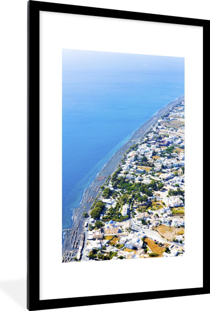 MuchoWow Gerahmtes Poster Luftaufnahme der Küste von Santorin Griechenland 60x90 cm - Poster mit Schwarzem Bilderrahmen Wandposter Rahmen Foto B...