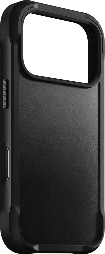 Protection iPhone 17 Pro Nomad Rugged Cuir Noir avec Boutons Saphir Luxe