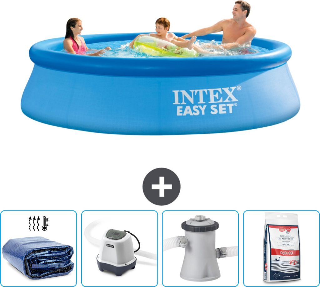 Intex runder aufblasbarer Easy Set-Pool – 305 x 76 cm – Blau – im Lieferumfang enthalten Sonnensegel - Salzwassersystem - Filterpumpe für Sc...
