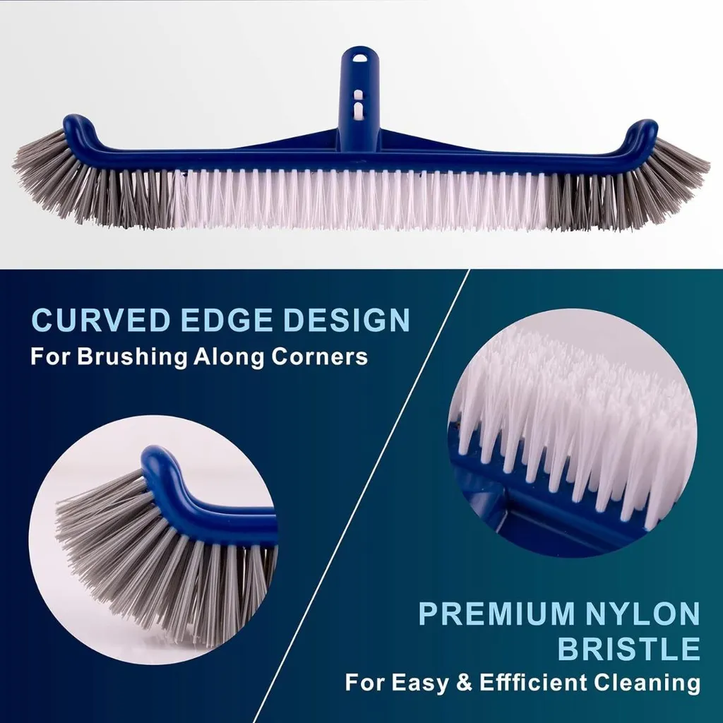 Brosse de piscine 43cm anti-algues en nylon avec support ABS durable