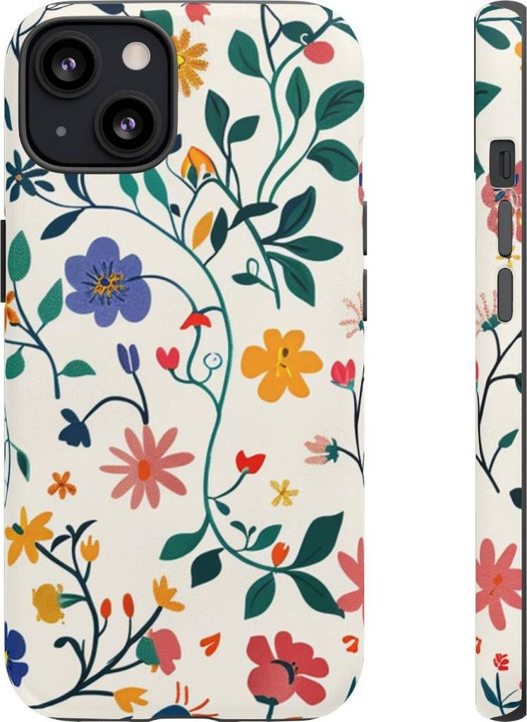 Buntes Blumenmuster mit Efeuranken – Hülle Kompatibel mit iPhone 13