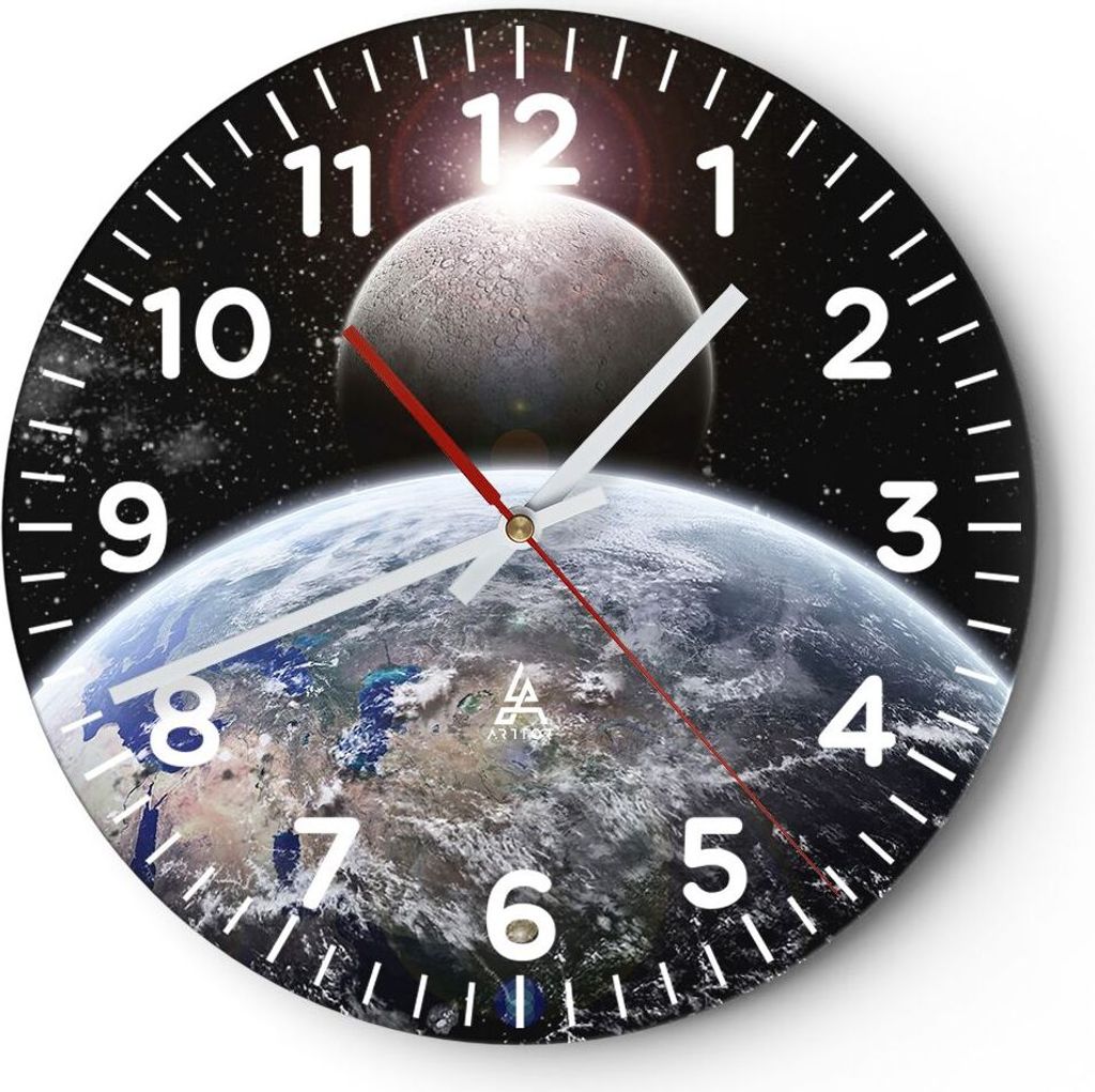 Wanduhr - Rund - Glasuhr - Apokalypse Meteorit Sterne Planet - 40x40cm - Schleichendes Uhrwerk - Lautlos - zum Aufhängen bereit - Dekoration Moder...