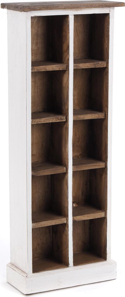 RUSTIKALES CD & BÜCHERREGAL NATURE | 94x36cm(HxB) Holzregal 10 Fächer | Farbe: 06 weiß-landhaus
