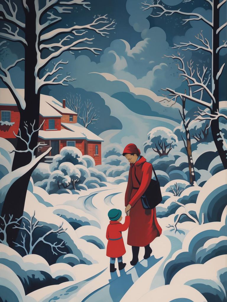 Plakat 30x40cm Mutter und Kind im Schneegebiet