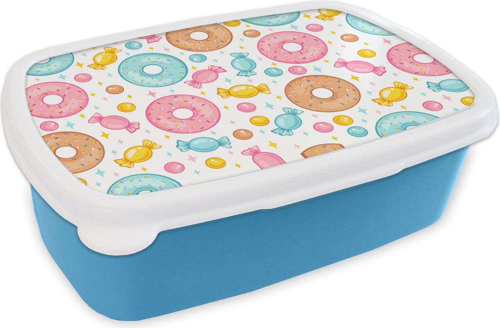 KitchenYeah Lunchbox Brotzeit Brotdose 17x11 cm Süßigkeiten - Donuts - Muster Kinder Brotzeitdose - Lunch - Kunststoff - Brotbüchse - Sandwic...