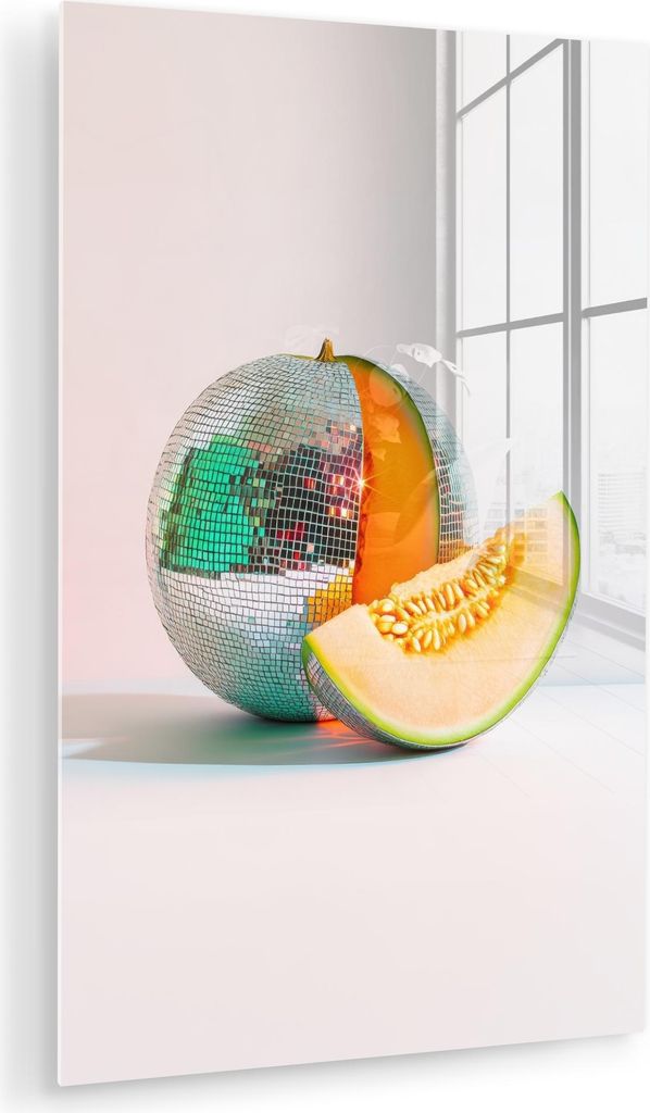 MuchoWow Glasbilder - Bilder auf Wandbild - Foto auf Glas Disco - Discoball - Melone - Pastell 60x90 cm Wanddekoration aus Glas - Acrylglasbild - A...