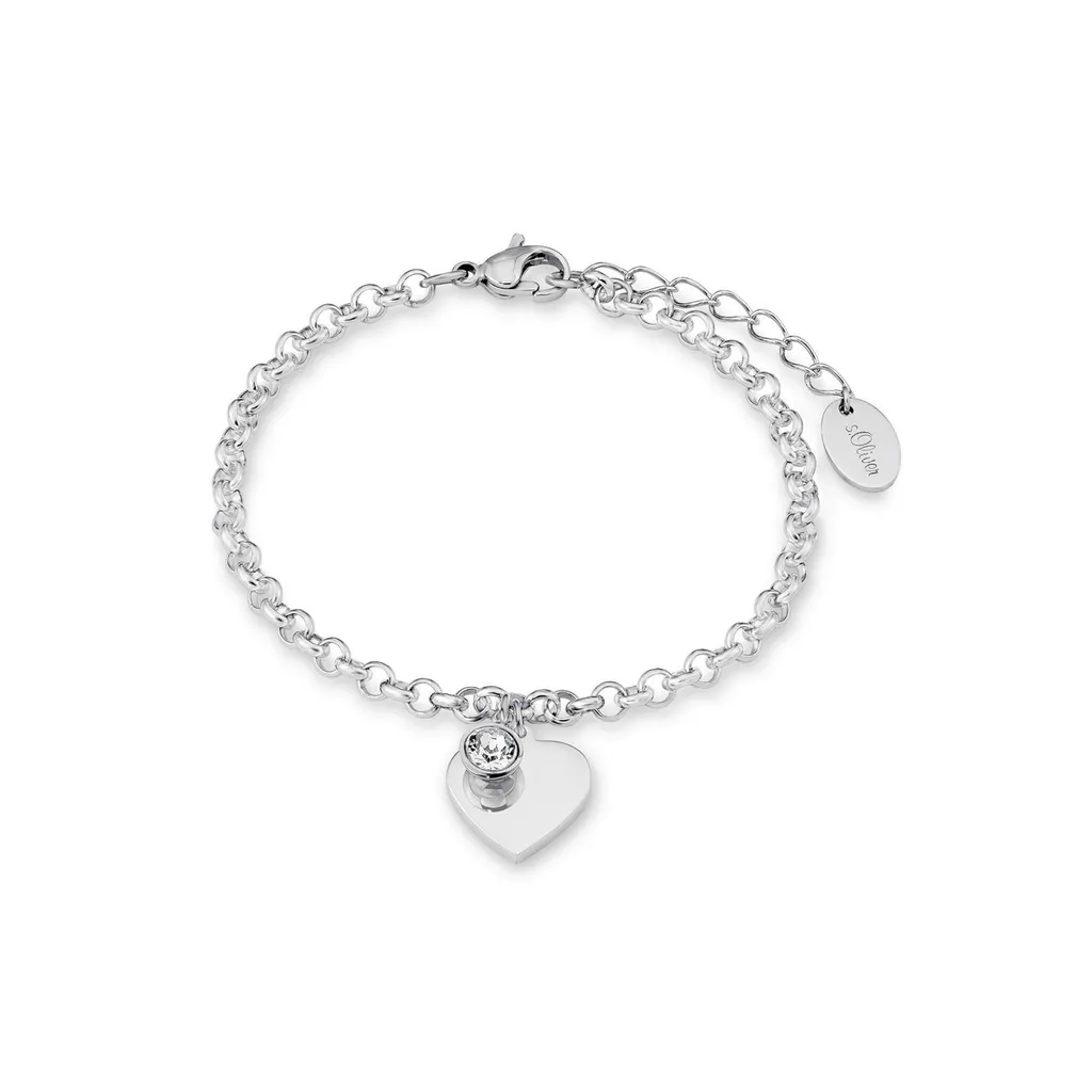 s.Oliver 9023998 Bracciale Donna Cuore Acciaio Inox Argento Bianco