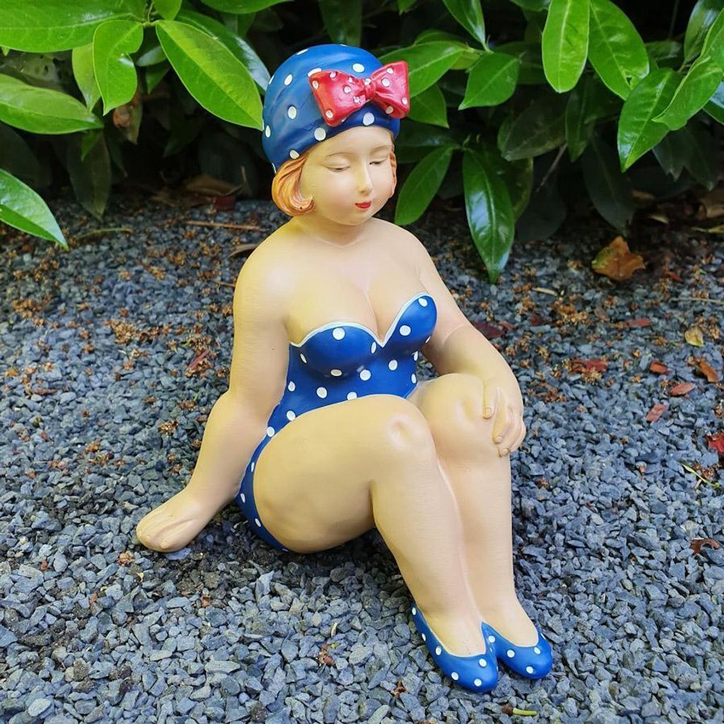 Gartenfigur sitzende blaue Badenixe Figur 19 cm Produktbild 