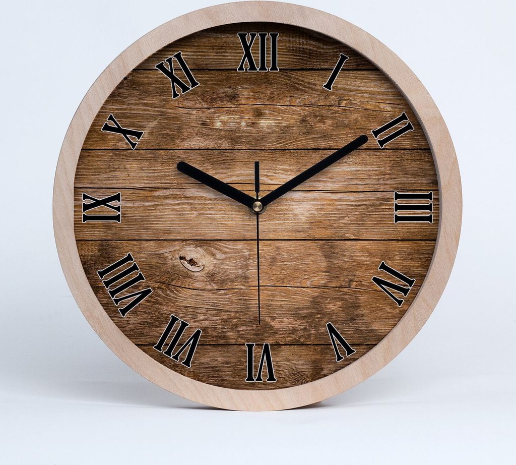 Holzuhr 30fi cm wanduhr - schwarze Spitzen - Holzuntergrund