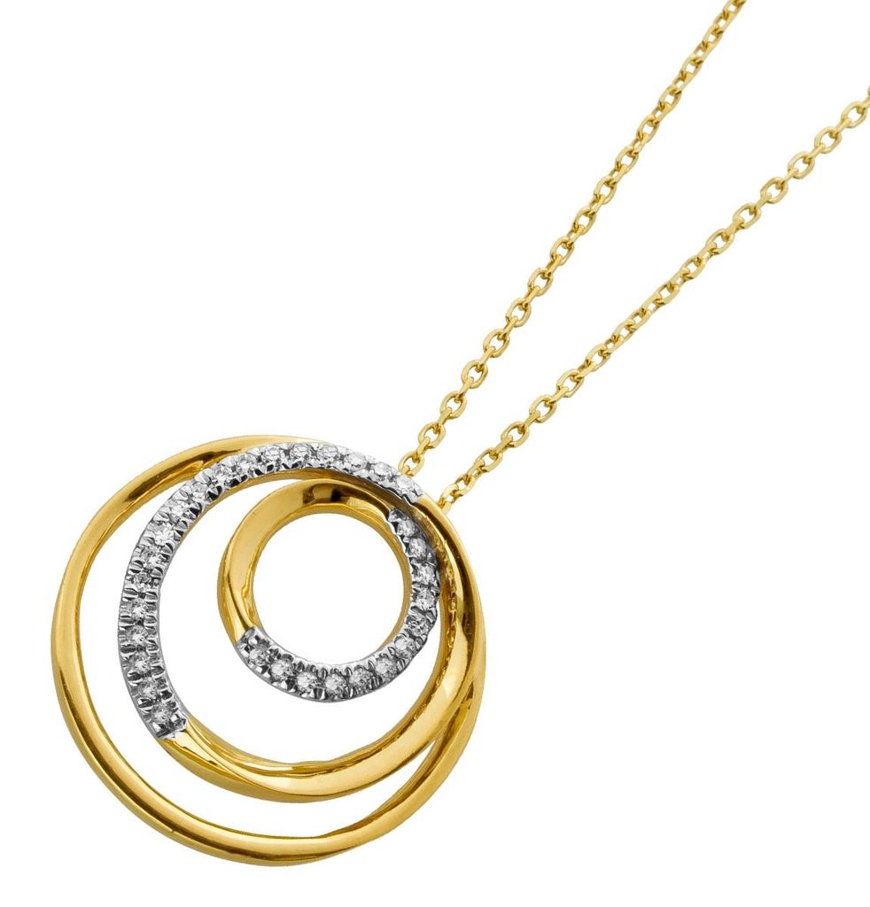 Kreis Anhänger Ankerkette Gold 375 9K Natur Diamanten 0.09ct 45