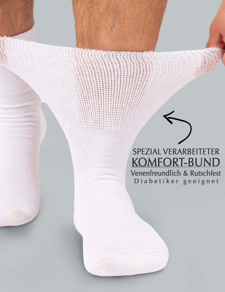 6x Socken Uni für Diabetiker und ohne Gummibund Weiß Gr. Produktbild 