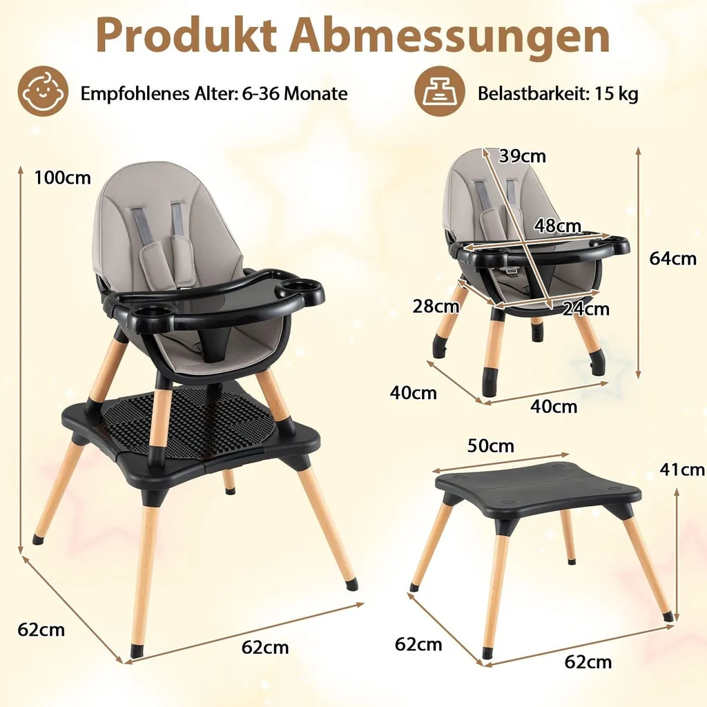 Chaise haute bébé 6 en 1 à double plateau et table basse multifonctionnelle - 2