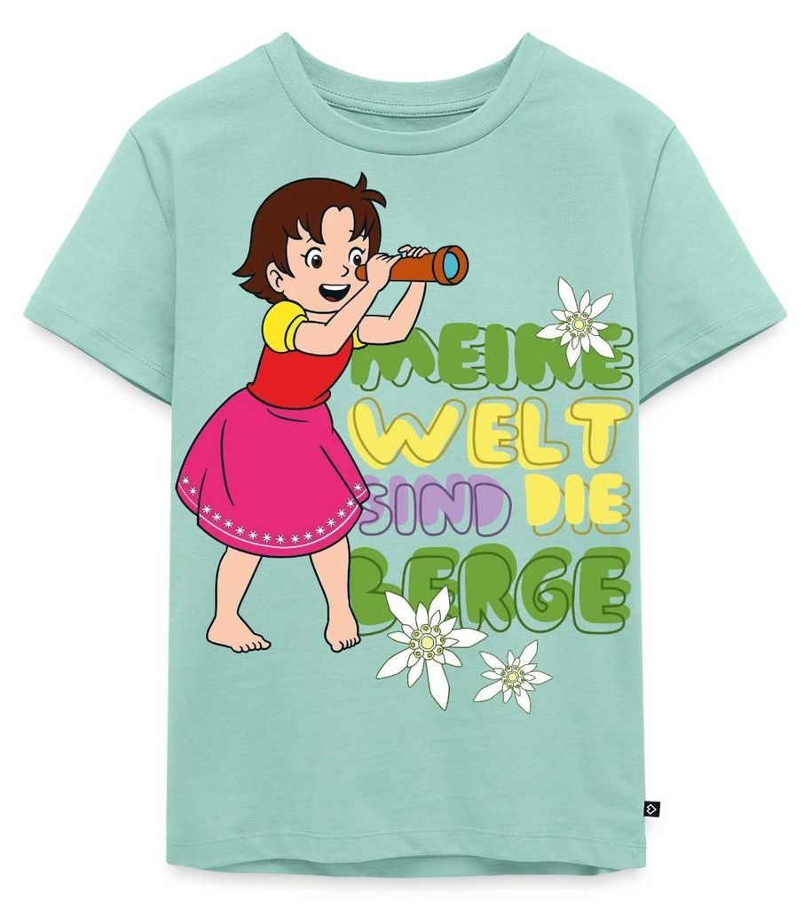 Spreadshirt Heidi Meine Welt Sind Die Berge Fernglas Kinder Premium T-Shirt, 98/104 (2 Jahre), Mint