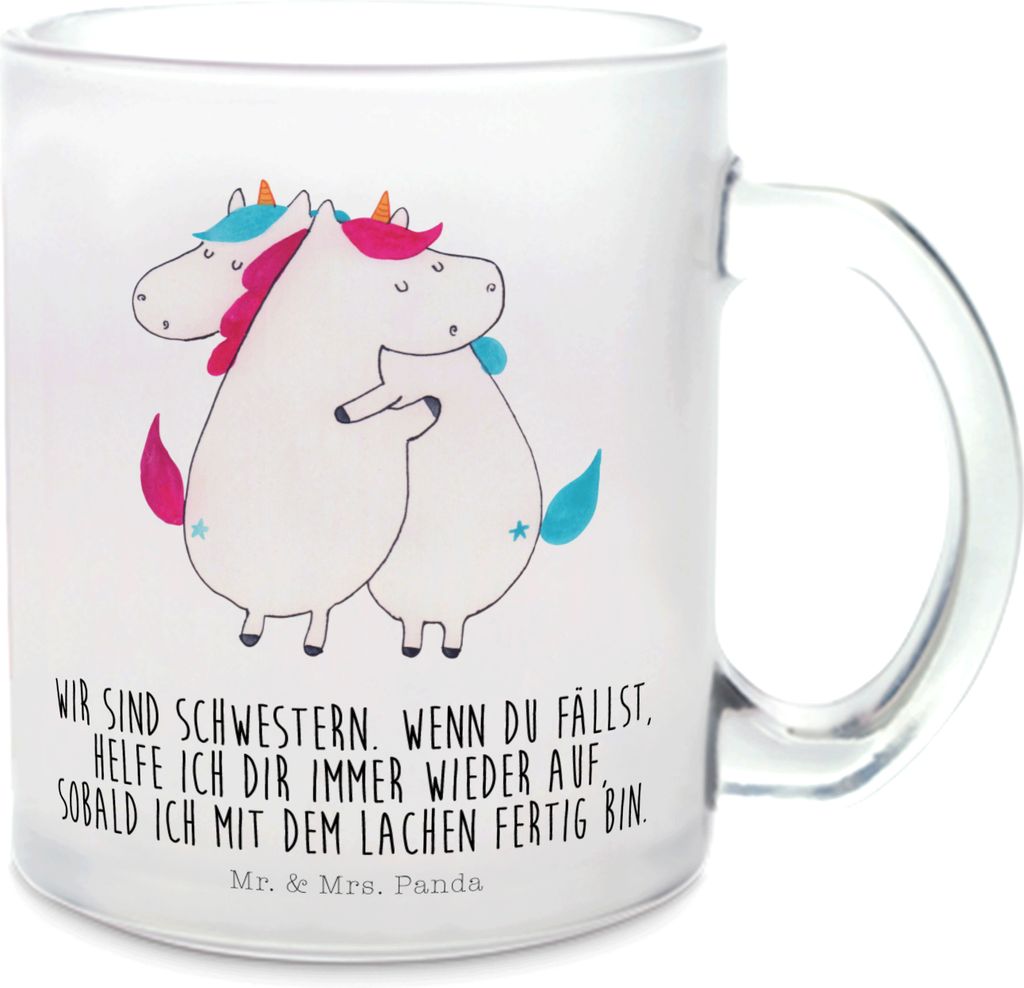 Mr. & Mrs. Panda Teetasse Einhörner Umarmen - Transparent - Geschenk, Tee Tasse, Einhorn, Haferl, Liebe, Trinkglas, Geschwister, BFF, Teeglas, Pot...