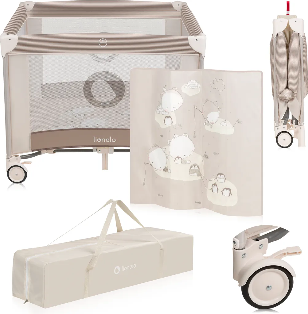 Lionelo Bonnie Parc Bébé Beige jusqu'à 15 kg avec Accès Latéral Zippé
