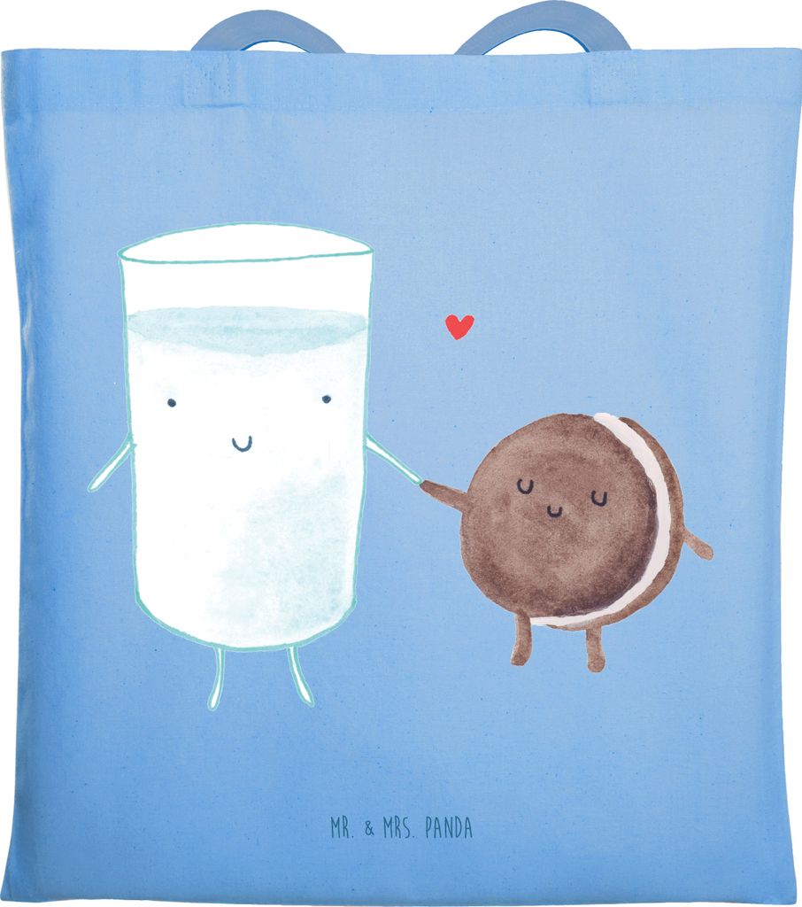 Mr. & Mrs. Panda Tote Bag Milch Keks - Sky Blue - Geschenk, Cookie, Uni Tasche, Kaffee, Shopping, Einkaufstüte, Milk, Lustige Sprüche, Laptoptasc...