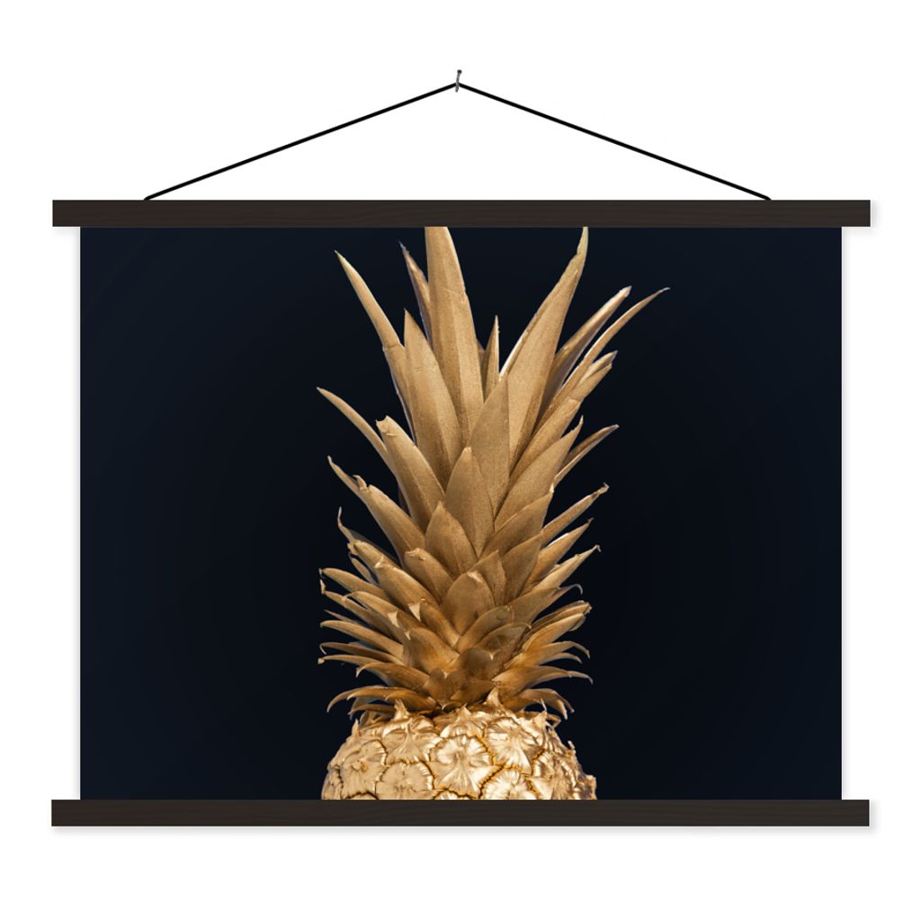 MuchoWow Textilposter Ananas - Gold - Farbe - Schwarz - Obst - Luxus 40x30 cm mit schwarzem Rahmen - Dekorationen