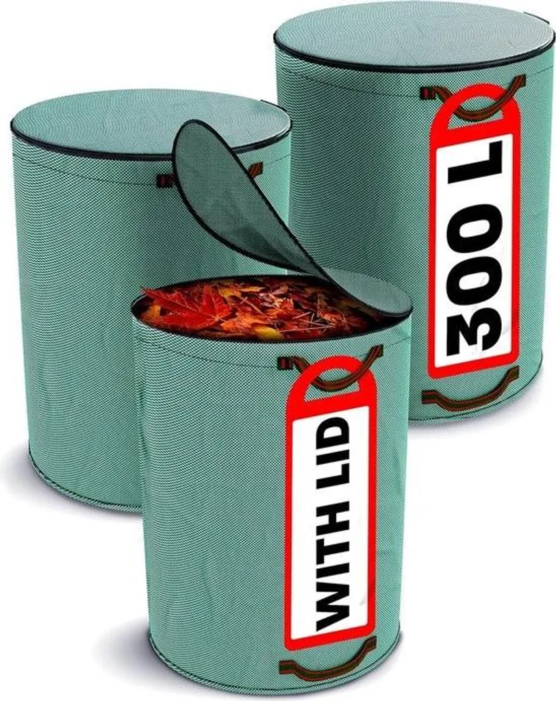 Sac de jardin 300L réutilisable en polypropylène avec couvercle, lot 3