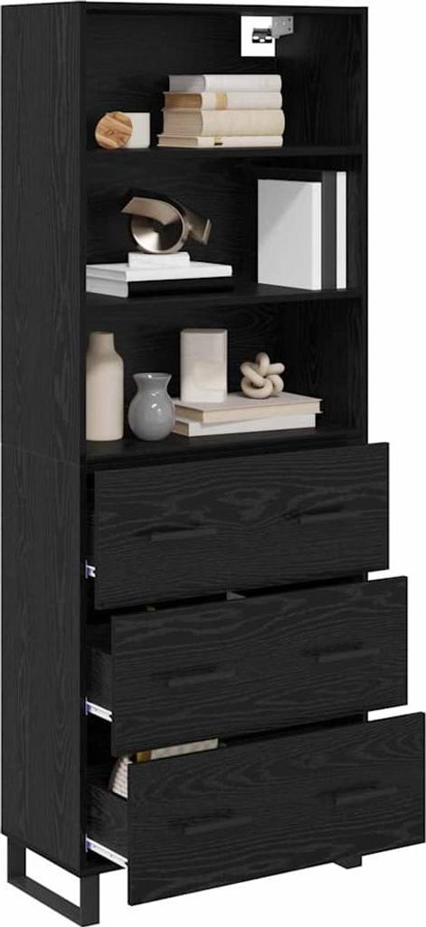 Eleganter Möbel Highboard Schwarz Eichen-Optik 69,5 x 34 x 180cm Holzwerkstoff - CJG115338 - Kommoden
