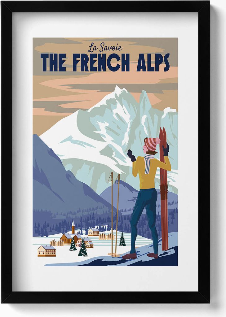 Französische Alpen Poster– Wandbild mit Rahmen – Gerahmtes Bild – Wanddekoration – 40x60 cm – Schwarz