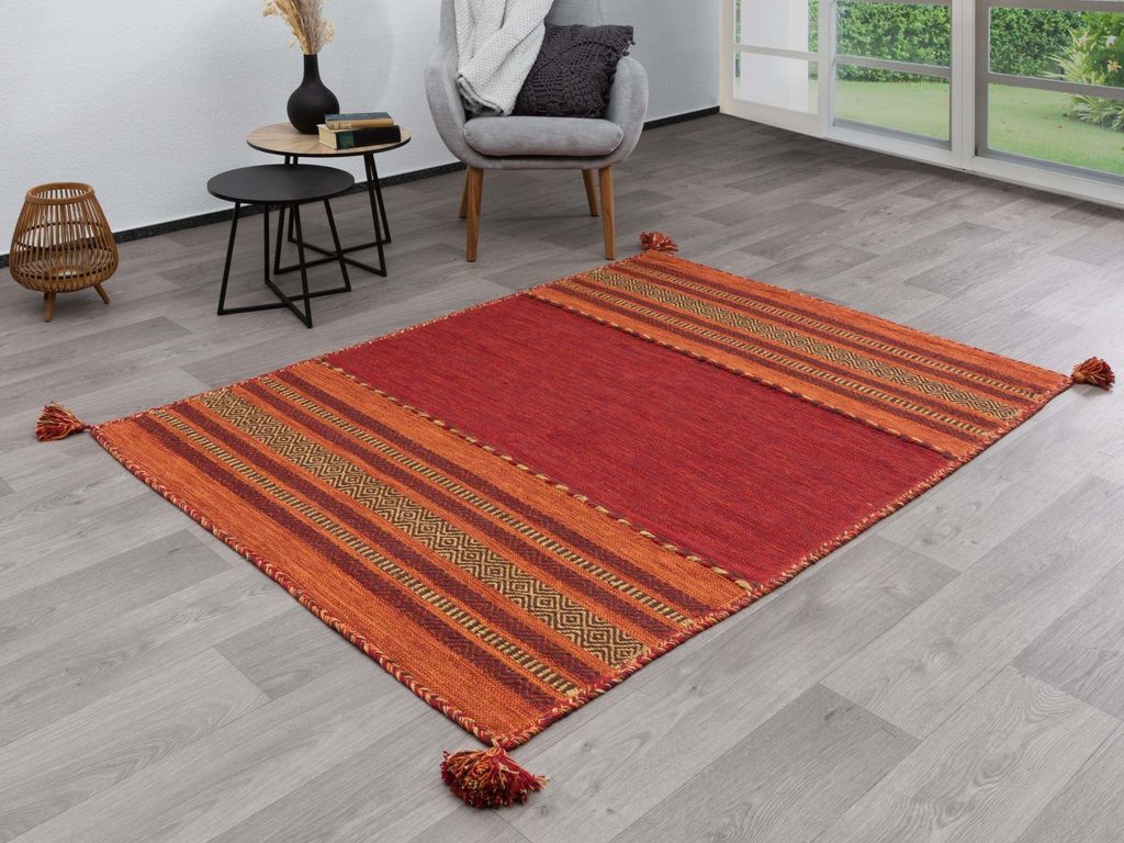 Steffensmeier Handwebteppich Muriani | Baumwolle | Wohnzimmer | Rot, handgewebt, Größe: 130x190 cm