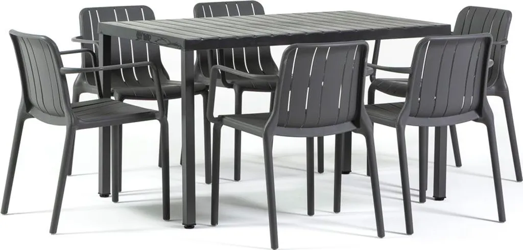Salon de jardin Zeno & Ginny : table 130x80cm et 6 chaises gris foncé