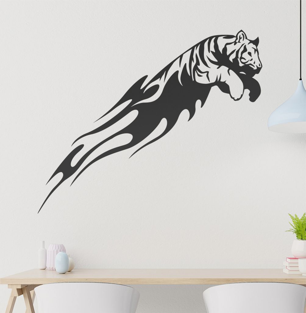 Flammen Tiger Wandtattoo in 6 Größen - Wandaufkleber Wall Sticker - Dekoration, Küche, Wohnzimmer, Schlafzimmer, Badezimmer