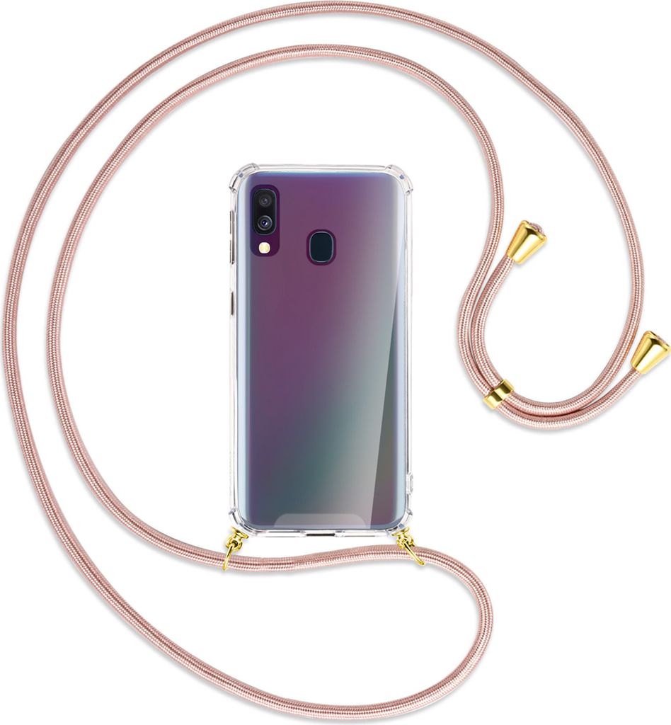 Handykette Backcover-Schutzhülle mit Band (Metall goldfarben) für Samsung Galaxy A40 - roségold