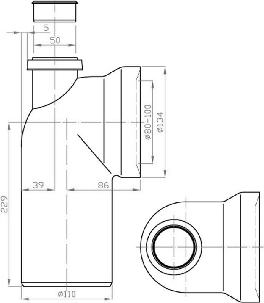 Koleno na pripojenie WC 90, s prípojkou, 110 mm Obrázok produktu 